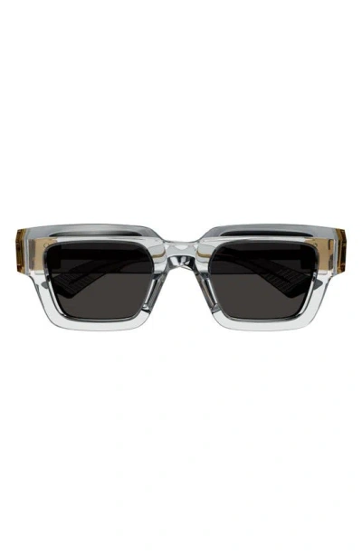 Bottega Veneta Acetate Rectangle Sunglasses With Hardware Accents In 001 Shiny Crystal