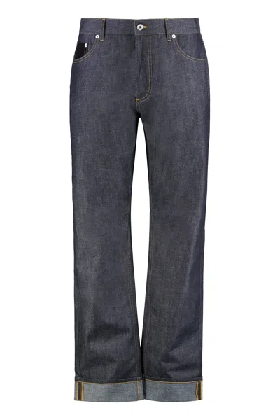 Bottega Veneta 5-pocket Straight-leg Jeans With Roll-up Ankle Cuffs In Blue