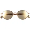 Bottega Veneta 50mm Small Oval Sunglasses In Gold