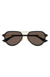 Bottega Veneta Bv1373s Linea Ribbon 001 Black Gold Brown Sunglasses In Black
