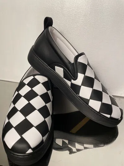 Pre-owned Bottega Veneta 578303 Black/white Leather Intrecciato Slip On Loafers Shoes