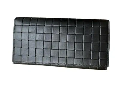 Pre-owned Bottega Veneta 591365 Black Leather Square Intrecciato Continental Wallet