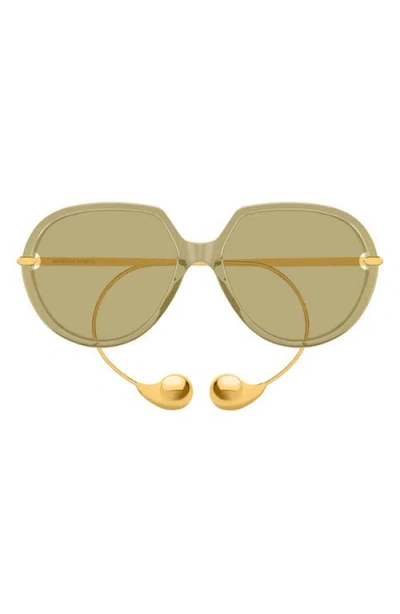 Bottega Veneta 60mm Round Sunglasses In Gold