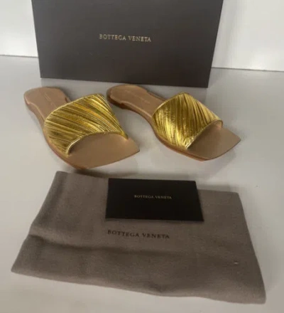 Pre-owned Bottega Veneta $620  Women's Slip-on Leather Gold Sandals 9 Us (39 Eu) 578409