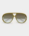 Bottega Veneta 63mm Oversize Gradient Pilot Sunglasses In Green