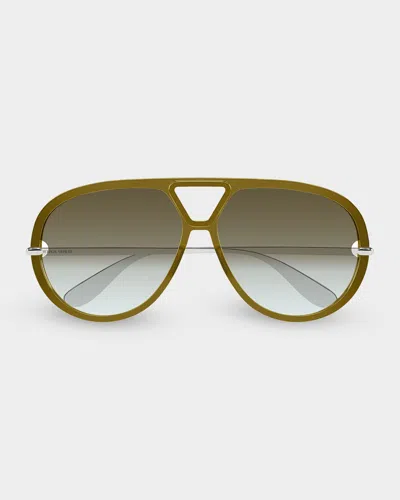 Bottega Veneta 63mm Oversize Gradient Pilot Sunglasses In Green