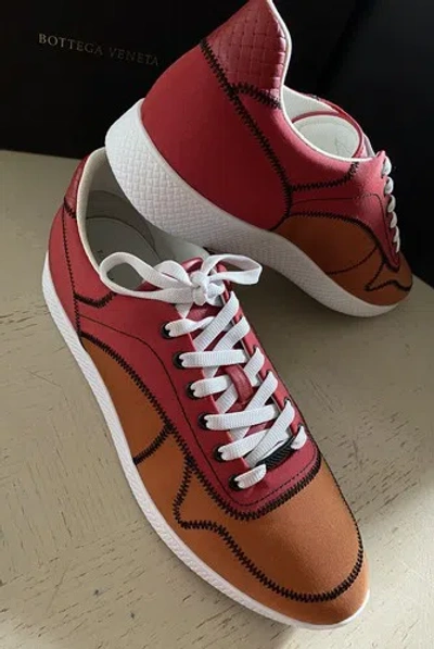 Pre-owned Bottega Veneta $650  Men Canvas/leather Sneaker Shoes Orange/red 9.5 Us/42.5