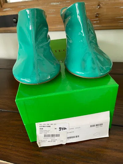 Pre-owned Bottega Veneta 673780 Turquoise Blue Patent Leather Mule Heel Shoes 39 40 41 In Turqoise