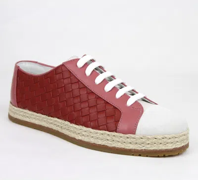 Pre-owned Bottega Veneta $680  Women's Pink/red Leather Woven Sneakers 451689 5768