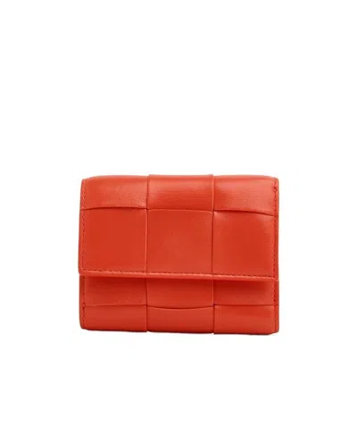Bottega Veneta Trifold Zip Wallet In Red