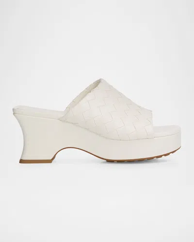 Bottega Veneta 70mm Rosita Intrecciato Leather Wedge Mules In White