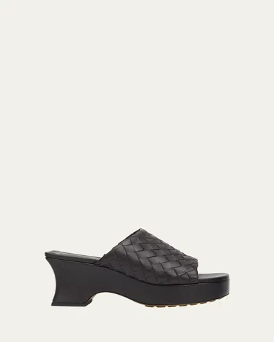Bottega Veneta 70mm Rosita Intrecciato Leather Wedge Mules In Black
