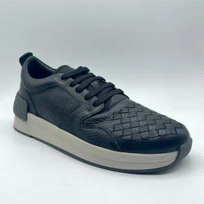 Pre-owned Bottega Veneta $730  Men's Black Leather Woven Lace Up Sneaker 475154 1000