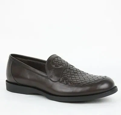 Pre-owned Bottega Veneta $740  Mens Dk Brown Woven Leather Loafer Moccasin 285660 2006