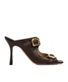 Bottega Veneta Leather Stiletto Heel Mules With Stretch Buckle In Brown