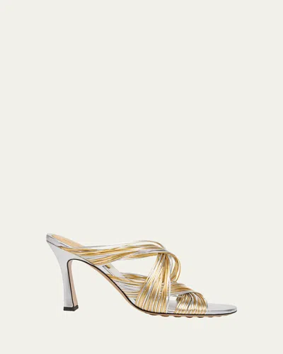 Bottega Veneta 90mm Rana Metallic Leather Tubular Mules In Multi