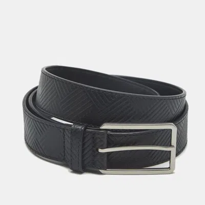 Pre-owned Bottega Veneta 95 Cm Buckle Belt Black Intrecciato Debossed Leather