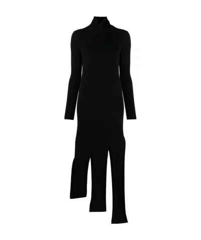 Bottega Veneta Ribbed-knit Stretch Wool-blend Dress In Black
