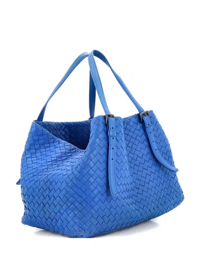 Pre-owned Bottega Veneta A-shape Intrecciato Nappa Medium Tote Bag In Blue