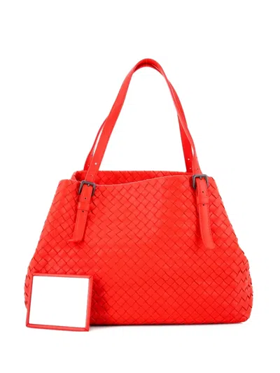 Pre-owned Bottega Veneta A-shape Intrecciato Nappa Medium Tote Bag In Red