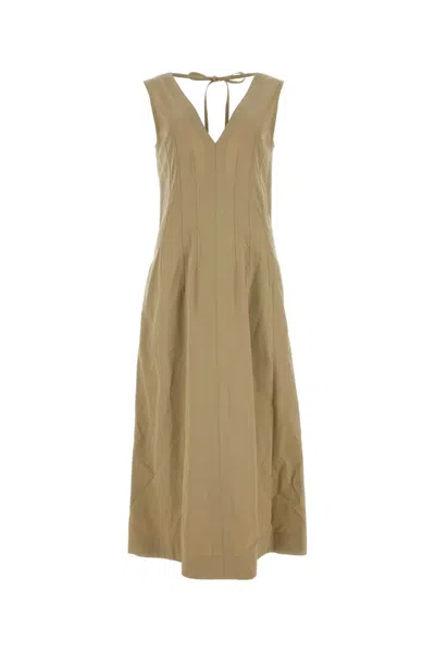 Bottega Veneta Cappuccino Cotton Blend Dress In Brown