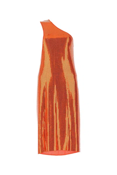 Bottega Veneta Sequin-mesh One-shoulder Dress In Orange