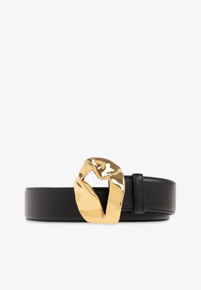 Bottega Veneta Abstract Buckle Leather Belt In Black