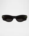 Bottega Veneta Bv1350s Linea Ribbon 001 Black Grey Sunglasses In Black