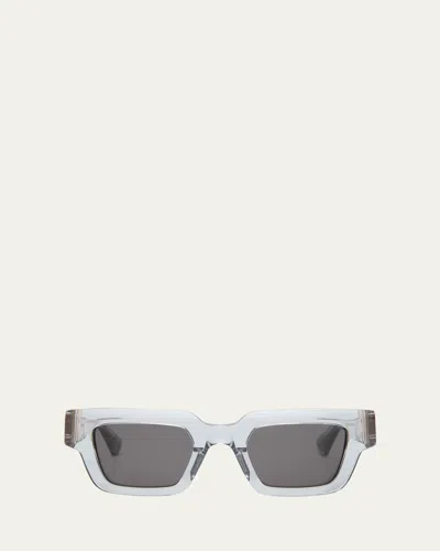 Bottega Veneta Acetate Rectangle Sunglasses With Hardware Accents In Crystal