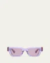 Bottega Veneta Acetate Rectangle Sunglasses With Hardware Accents In Lilac