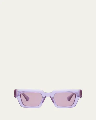 Bottega Veneta Acetate Rectangle Sunglasses With Hardware Accents In Lilac