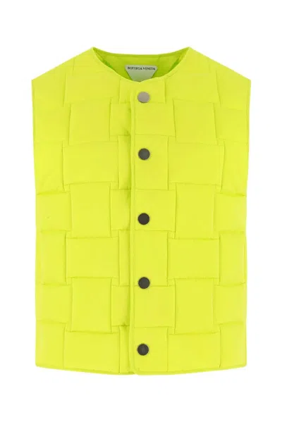Bottega Veneta Acid Green Nylon Padded Vest In Transparent