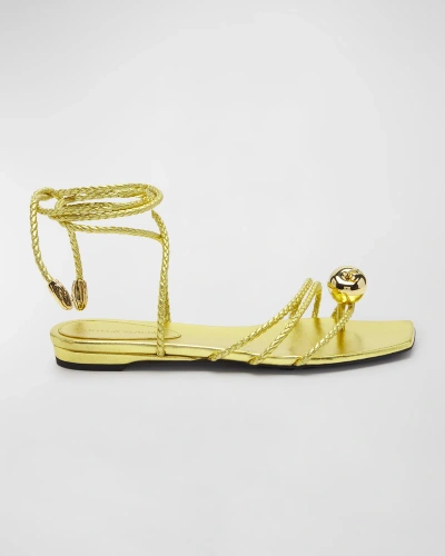 Bottega Veneta Adam Metallic Apple Ankle-wrap Sandals In Gold