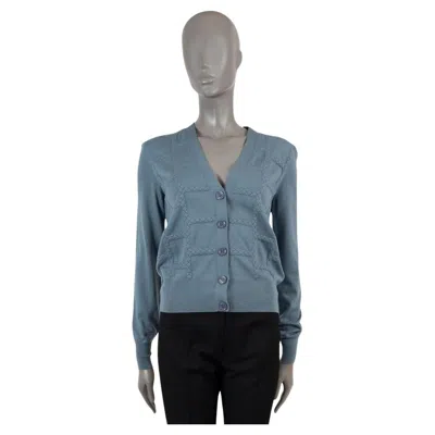 Pre-owned Bottega Veneta Airforce Blue Wool 2018 Textured Cardigan Sweater 40 S