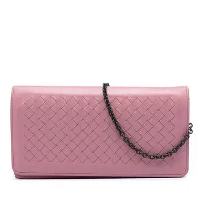 Pre-owned Bottega Veneta Alligator Nappa Intrecciato Continental Wallet On Chain In Pink