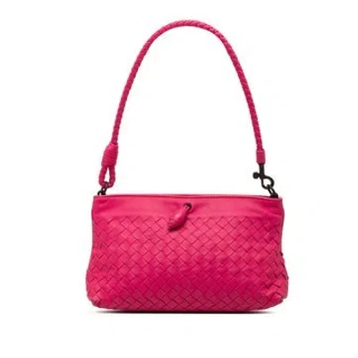 Pre-owned Bottega Veneta Alligator Nappa Intrecciato Frame Pochette In Pink