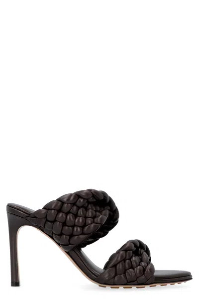 Bottega Veneta Almond Toe Stiletto Heel Leather Sandals For Women In Brown
