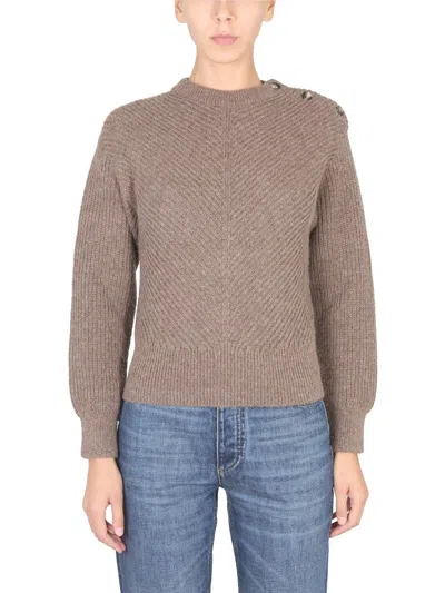 Bottega Veneta Alpaca Knit Chevron Pattern Sweater In Brown