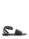 Bottega Veneta 'amy' Black Flat Sandals With Intreccio Motif In Leather Woman