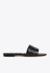 Bottega Veneta Quilted Leather Flat Slide Sandals In Black