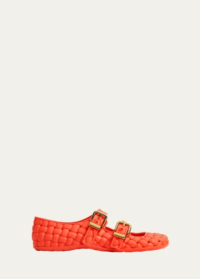 Bottega Veneta Amy Intreccio Dual Mary Jane Ballerina Flats In Orange