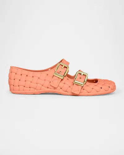 Bottega Veneta Amy Intreccio Dual Mary Jane Ballerina Flats In Rose