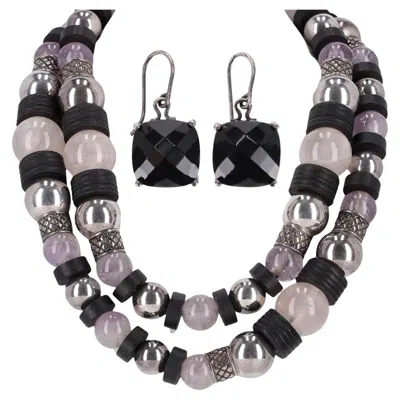 Pre-owned Bottega Veneta Amythest, Rose Quartz, Sterling Silver & Wood Necklace With Onyx In Red