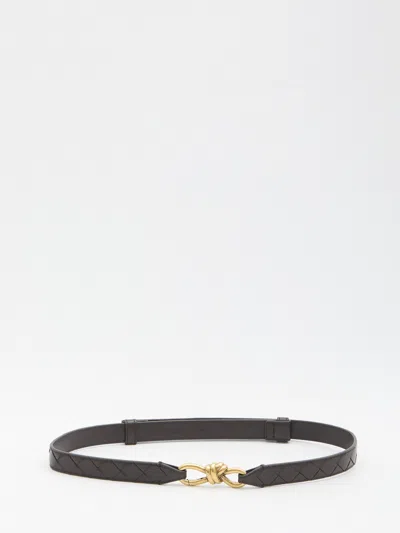 Bottega Veneta Women Leather Belt With Intrecciato Motif In Black