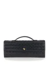 Bottega Veneta 'andiamo' Black Clutch With Handle And Intreccio Motif In Leather Woman