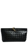 Bottega Veneta Rectangular Clutch Bag Woven Texture Hardware In Black