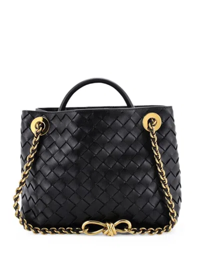 Pre-owned Bottega Veneta Andiamo Chain Top Handle Bag Intrecciato Nappa Small Satchel In Black