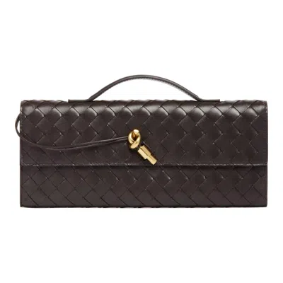 Bottega Veneta Women Leather Andiamo Clutch With Intrecciato Motif In Black