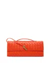 Bottega Veneta Long Andiamo Clutch Bag With Handle In Orange/brass