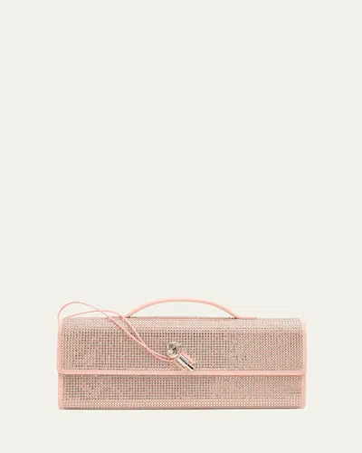 Bottega Veneta Andiamo Crystal Leather Clutch Bag In Pink